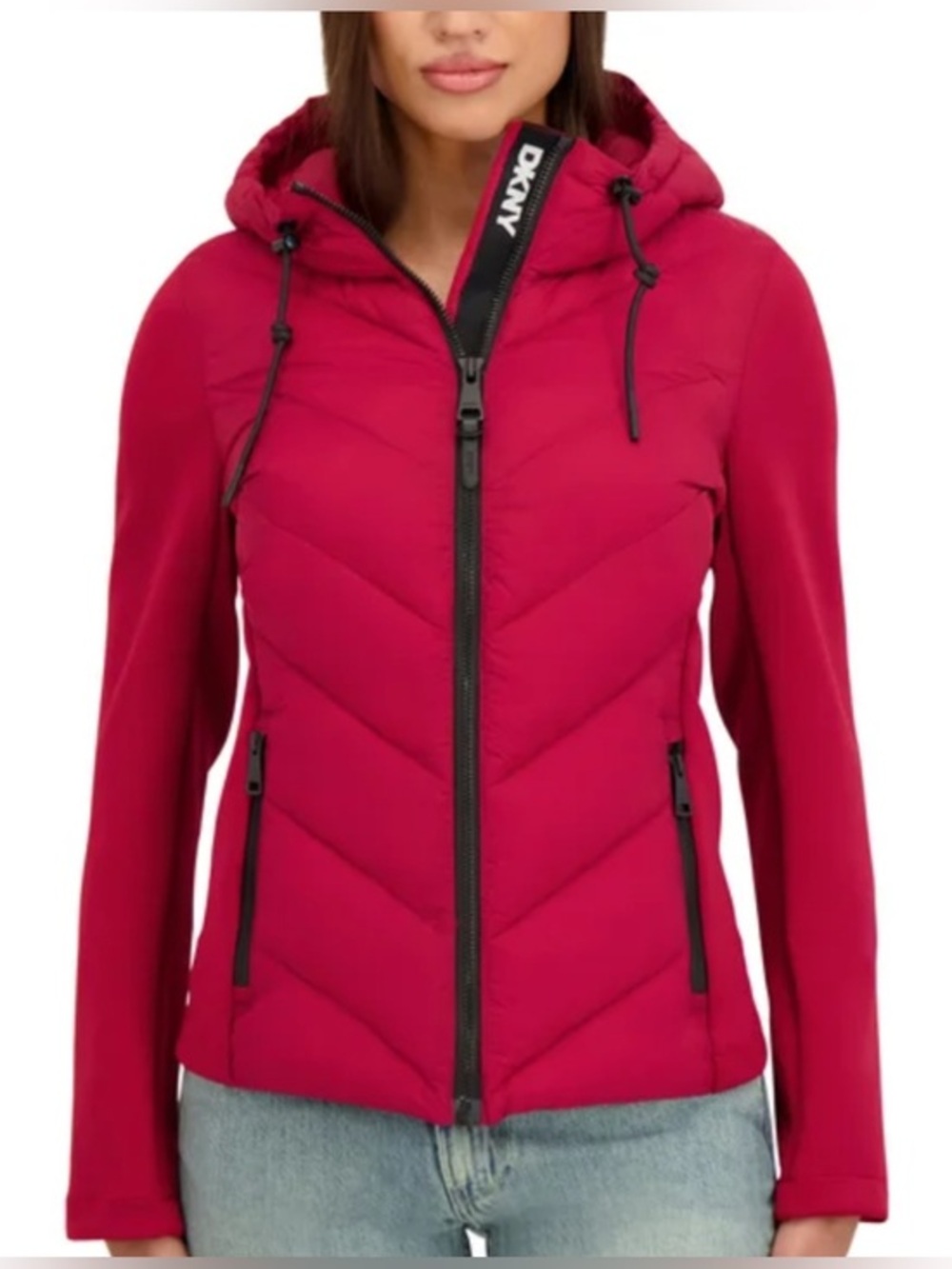 DKNY Women’s Red Hooded Puffer Jacket NWT Size Medium